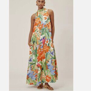 Farm Rio Anthropologie Halter Maxi Dress Haven Size XS NWT Parrots Floral Toucan